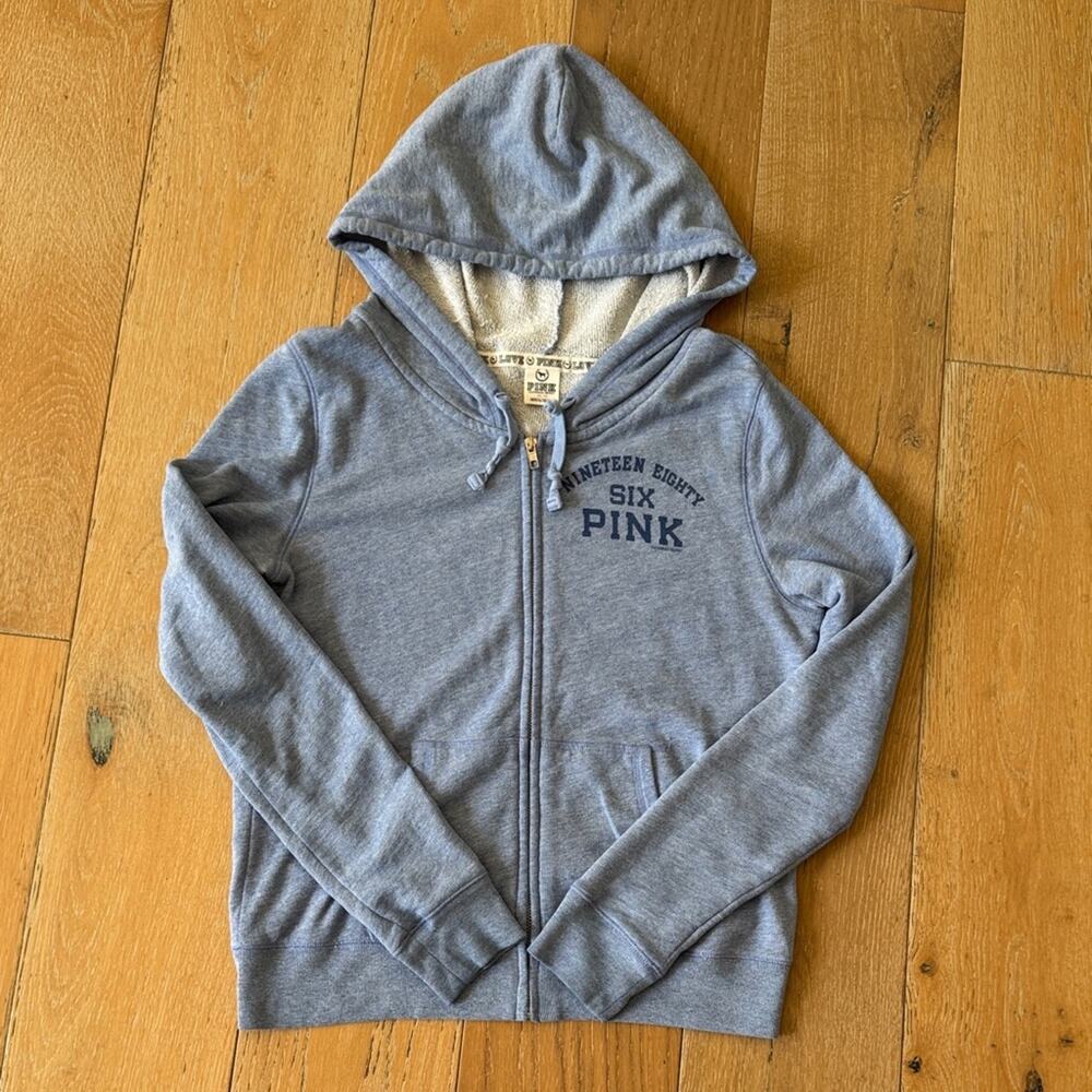 Y2K Victoria’s Secret PINK Blue Zip Hoodie Size M Vintage